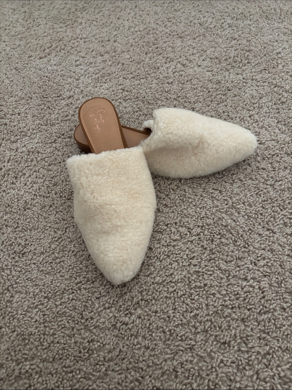 Plush Cream Pointed Toe Mule - Women